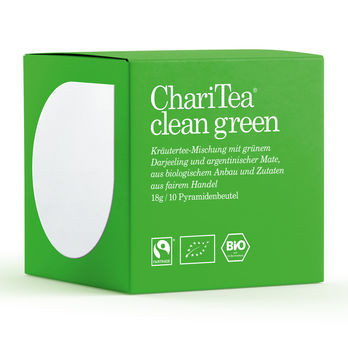ChariTea clean green Pyramidenbeutel 10 x 1,8g (beschädigte Verpackung) MHD 03.01.2022