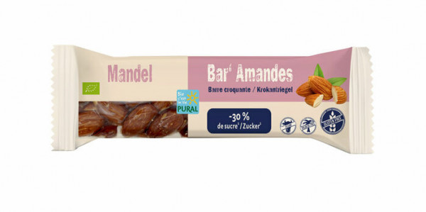 Pural Mandel Bar less sugar Riegel 35g MHD 15.02.2022
