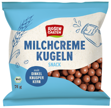 Rosengarten Milchcreme-Kugeln mit Dinkel-Knusper-Kern 70g MHD 08.09.2026
