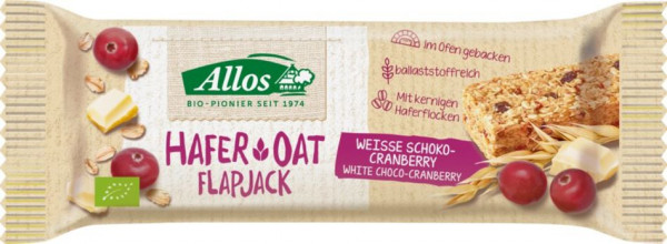 Allos Hafer Flapjack weiße Schoko-Cranberry 50g MHD 12.02.2021
