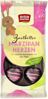 Rosengarten Zartbitter Marzipan-Herzen vegan 65g/S MHD 10.10.2023