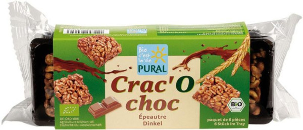 Pural Crac'O Choc Dinkel Schoko-Happen mit Vollmilchschokolade 80g MHD 17.05.2023