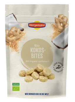 MorgenLand Kokos-Bites Ingwer Kokossnack 125g MHD 27.08.2026