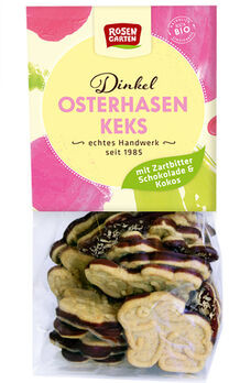 Rosengarten Dinkel Osterhasen-Kekse Zartbitter-Kokos 150g/S MHD 11.09.2023