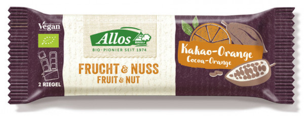 Allos Frucht & Nuss Kakao-Orange Riegel 50g MHD 15.11.2020