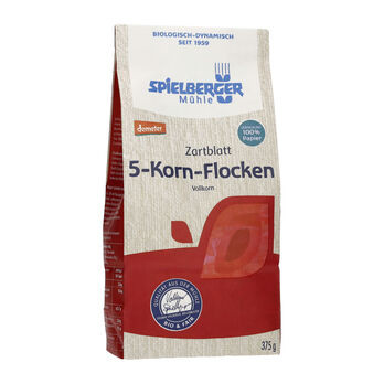 Spielberger 5-Korn-Flocken, Zartblatt, demeter 375g MHD 06.10.2026