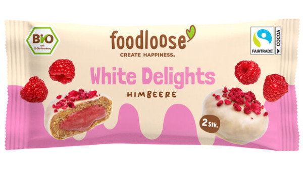 Foodloose White Delights Himbeere 2 Stück 40g MHD 13.01.2026