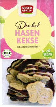 Rosengarten Dinkel Hasen-Kekse Zartbitter 125g MHD 06.09.2026