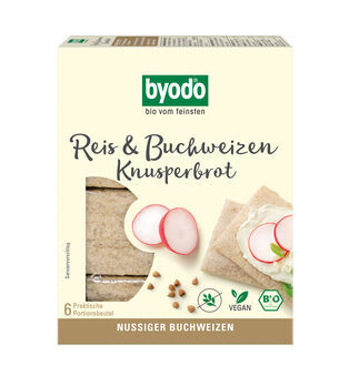 Byodo Reis und Buchweizen Knusperbrot 6x20g MHD 09.01.2024