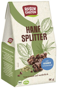 Rosengarten Hanf-Splitter schokoliert 90g MHD 11.10.2022
