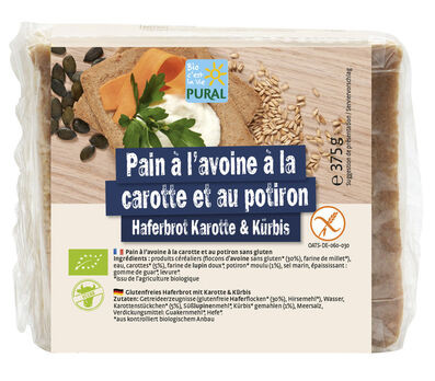 Pural Hafer-Karotten-Kürbis Brot glutenfrei 375g MHD 08.10.2023