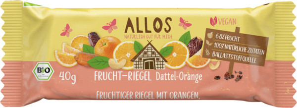 Allos Fruchtriegel Dattel-Orange 40g MHD 17.07.2026